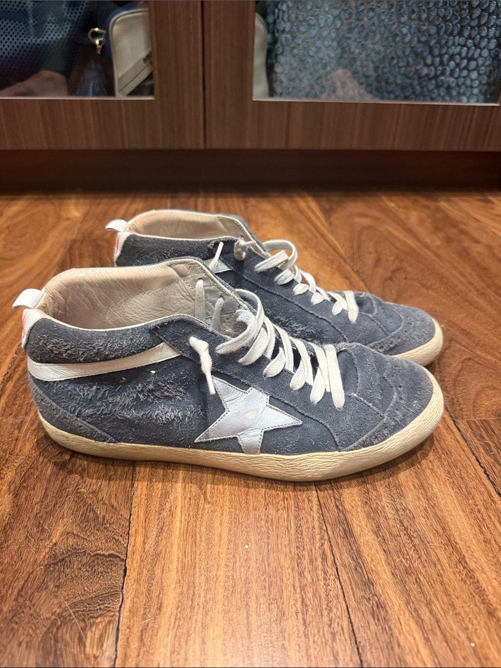 Women’s Suede High-Top Sneakers in Blue with White Star